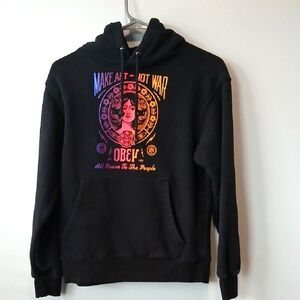 Obey Black Hoodie Make Art Not War Womens XS Fall Cozy Campus